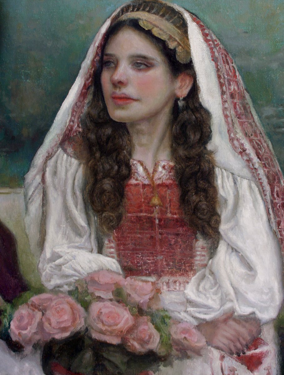 Cirius_s's tweet photo. Crop of a large commission portrait painting.The client wanted herself wearing 3 traditional costume..first one is Begova, second Palestinian and the third is her wearing the Montenegrin https://t.co/FWGklIyGRx was a pleasure creating this custom piece. 
30”X40”  
Oil paint linen https://t.co/2bn4Pj7jwb