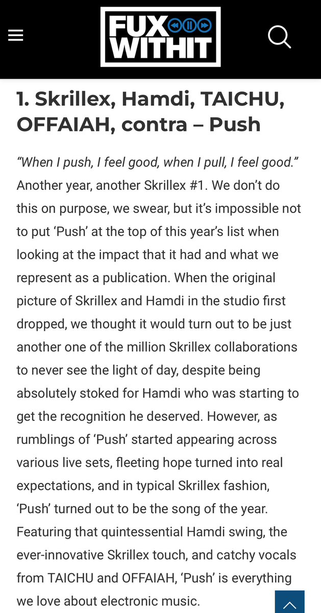 Huge love to <a href="/FUXWITHIT/">FUXWITHIT</a> for putting Push as their track of the year for 2024! ❤️❤️
