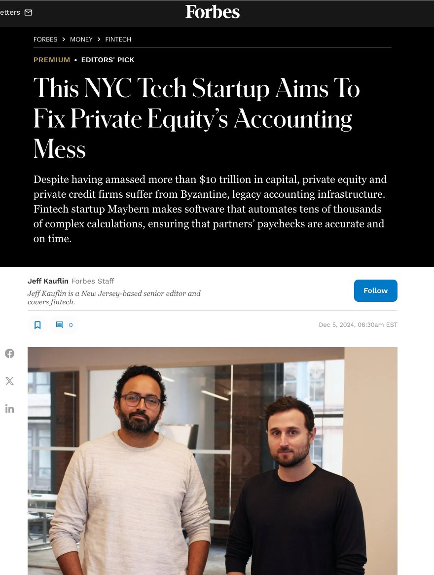 emily__man's tweet photo. Excited to finally announce our investment in @maybern_ and partnership with @rossmechanic and Ashwin Raghu to build a true OS for the private markets... https://t.co/H94di5iAH3