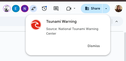 this is how i found out gdocs gives tsunami warnings