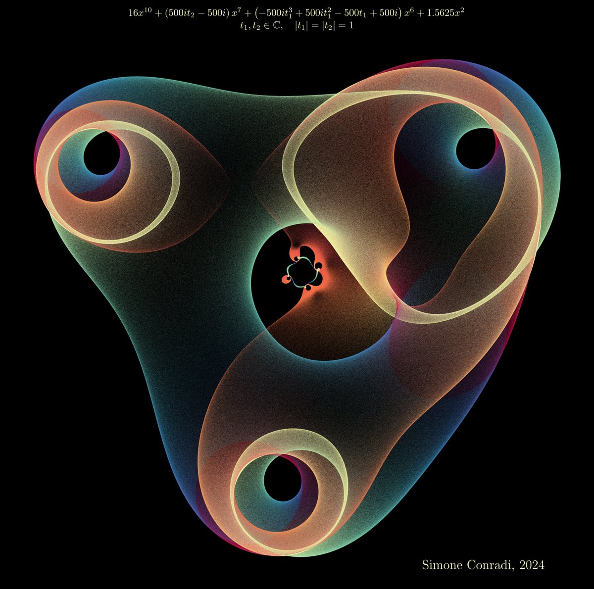 S_Conradi's tweet photo. A hypnotic dance of polynomial roots.
#MathArt
Made with #python #matplotlib #numpy #sympy https://t.co/PbAo8rmrYH