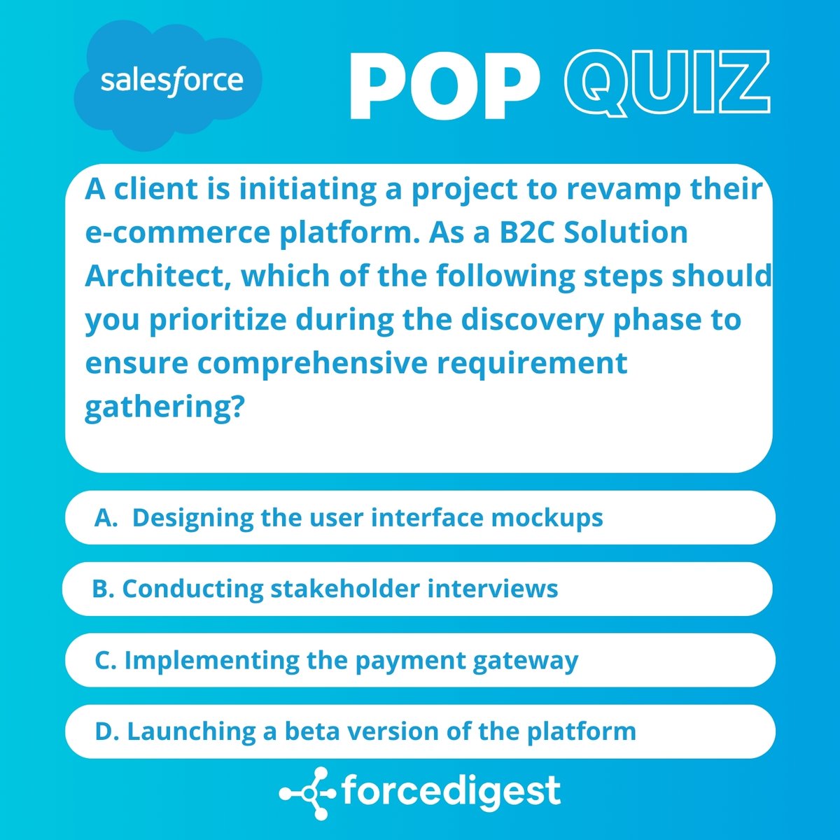 ForceDigest's tweet image. ✨ #ForceDigest Daily Pop Quiz - Salesforce Certified B2C Solution Architect #SalesforceArchitect #Salesforce #certification #tech #techie #SalesforceCourse #techworld #SalesforceAI #artificialintelligence #SalesforceCert #SalesforcePlatform #ForceDigest #APEX #LearnAPEX