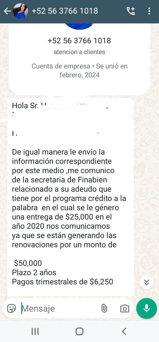 AnaGines's tweet photo. @FBVeracruz Hola a mi vecino le mandaron esto
Piden dinero a una cuenta para supuestamente darle un crédito 
Lo mandó al grupo de vecinos
Es una supuesta financiera bienestar y dice que es lo mismo que la secretaría de bienestar https://t.co/RBHiTS8ppH
