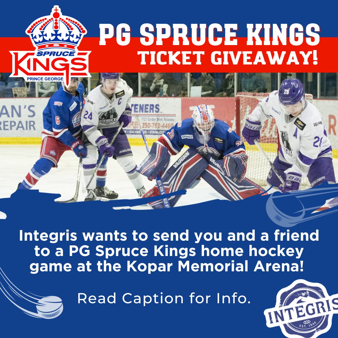IntegrisCU's tweet image. 🏒 𝙎𝙥𝙧𝙪𝙘𝙚 𝙆𝙞𝙣𝙜𝙨 𝙏𝙞𝙘𝙠𝙚𝙩 𝙂𝙞𝙫𝙚𝙖𝙬𝙖𝙮!🎟️ We’ve got 2 tickets for the Dec13th home game in PG, and they could be yours! 🙌 Check out our 𝙁𝙖𝙘𝙚𝙗𝙤𝙤𝙠 𝙥𝙤𝙨𝙩 (facebook.com/integriscu/) and enter to win!
#PGSpruceKings #TicketGiveaway #IntegrisCU #NorthernBC