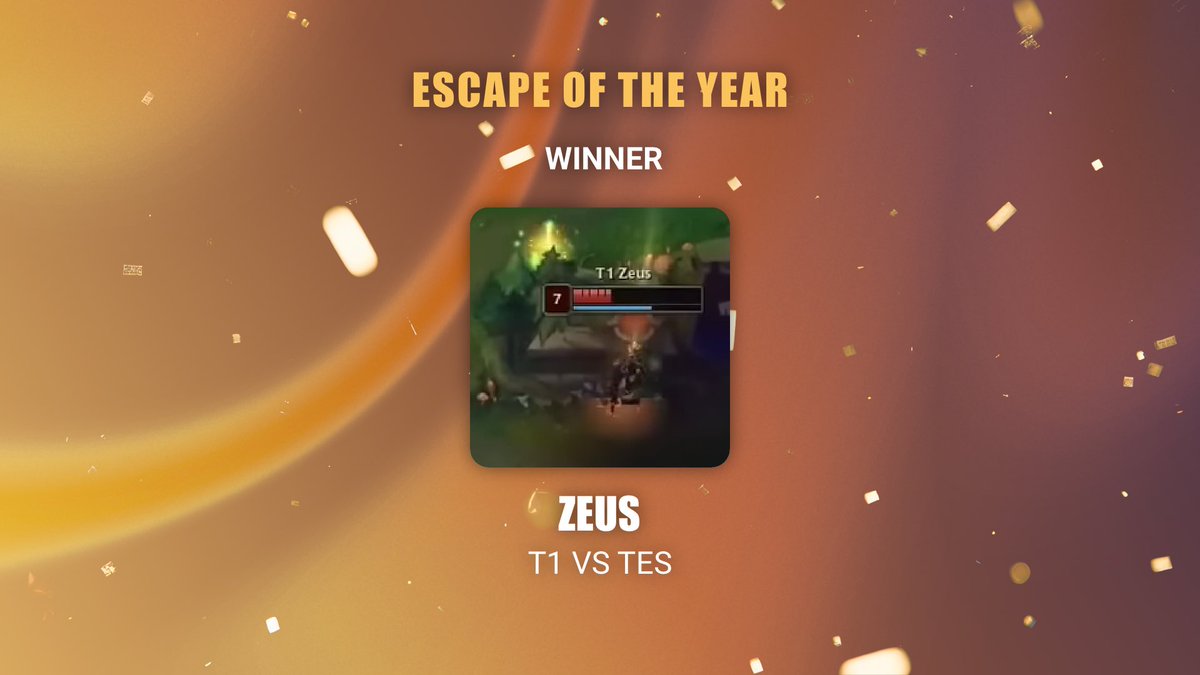 LeagueAwards's tweet photo. Sometimes the winner is not the flashiest but the smartest! 

ESCAPE OF THE YEAR goes to T1 Zeus! 

#LeagueAwards https://t.co/VcVSiksYG9
