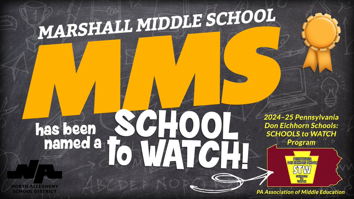 North Allegheny School District (@na_schools) on Twitter photo <a href="/mmstigerpride/">Marshall Middle School</a> has been recognized as a Pennsylvania Don Eichhorn Schools: School to Watch for the 2024-2025 school year. This announcement, made through the Pennsylvania Association of Middle Education, places MMS among an elite group.
Click for story: northallegheny.org/MMS-STW <a href="/mmstigerpride/">Marshall Middle School</a> has been recognized as a Pennsylvania Don Eichhorn Schools: School to Watch for the 2024-2025 school year. This announcement, made through the Pennsylvania Association of Middle Education, places MMS among an elite group.
Click for story: northallegheny.org/MMS-STW