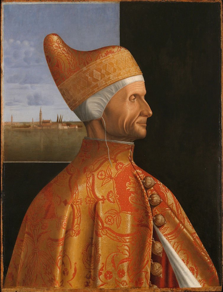 TheAuthorGuy's tweet photo. This is the hat the Doge of Venice wore (in different colors and versions.) That it looks like a cod piece makes it the perfect uniform for the officers of the DOGE department. https://t.co/taoVvl57YA