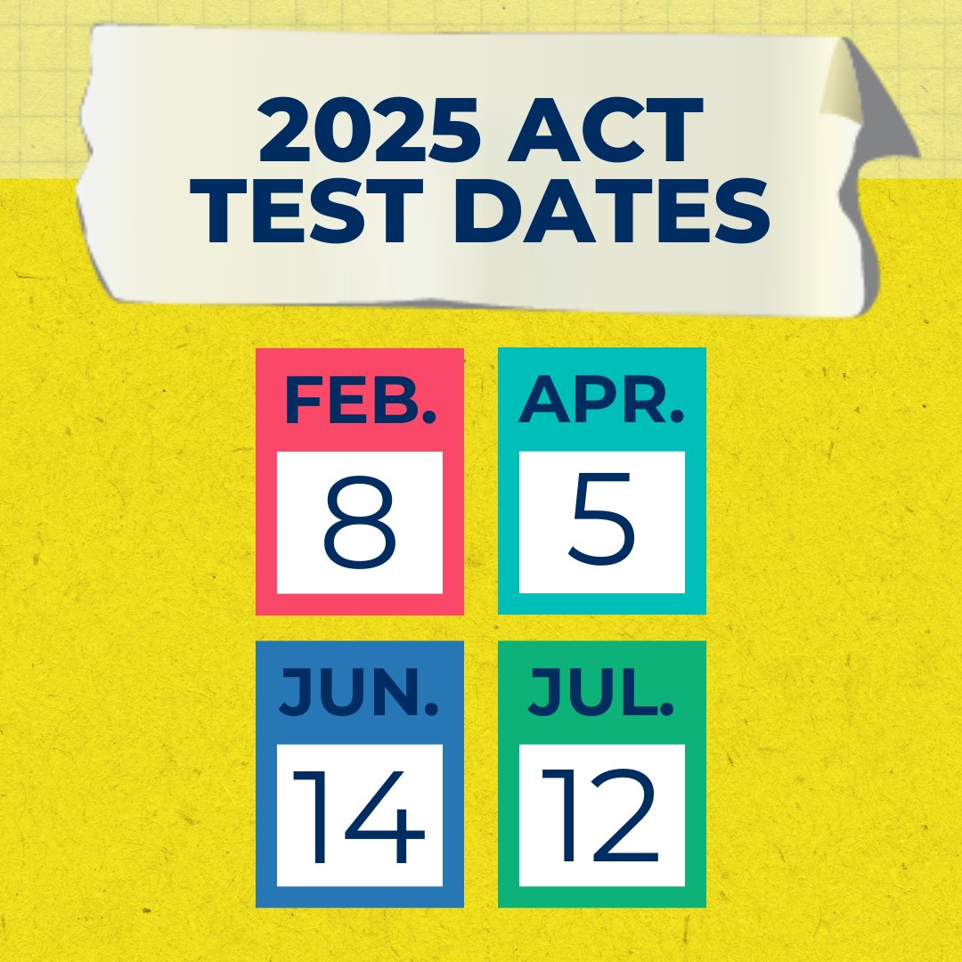 ACTStudent (@actstudent) on Twitter photo 2025 spring and summer ACT test dates are here! Don't wait to register — testing centers fill up fast! Save your spot today: hubs.ly/Q02-Bbfs0
🎉 You can take the enhanced ACT online only in April, June, or July.
Note: These test dates are for U.S. students only. 2025 spring and summer ACT test dates are here! Don't wait to register — testing centers fill up fast! Save your spot today: hubs.ly/Q02-Bbfs0
🎉 You can take the enhanced ACT online only in April, June, or July.
Note: These test dates are for U.S. students only.