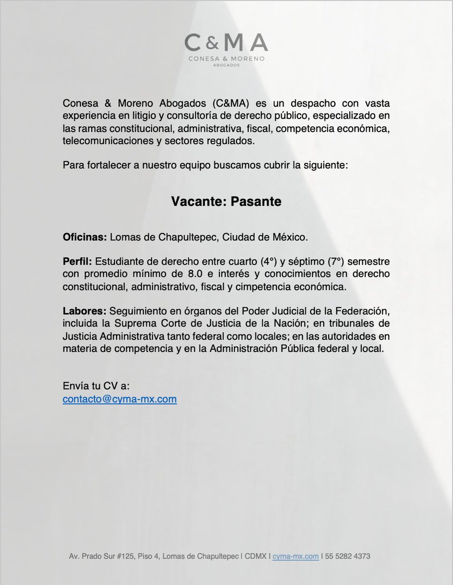 También tenemos vacante para pasantías! Mándanos tu CV.