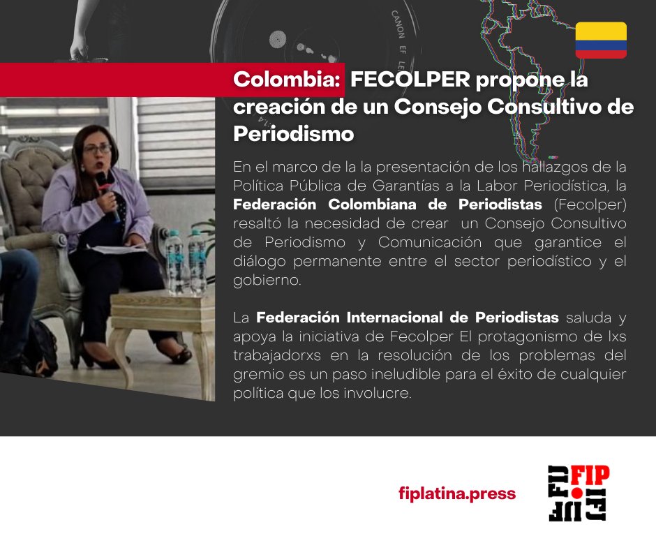 #Colombia🇨🇴: FECOLPER propone la creación de un Consejo Consultivo de Periodismo

La Federación Colombiana de Periodistas resaltó la necesidad de crear un Consejo Consultivo de Periodismo y Comunicación, que garantice el diálogo permanente entre la prensa y el gobierno.