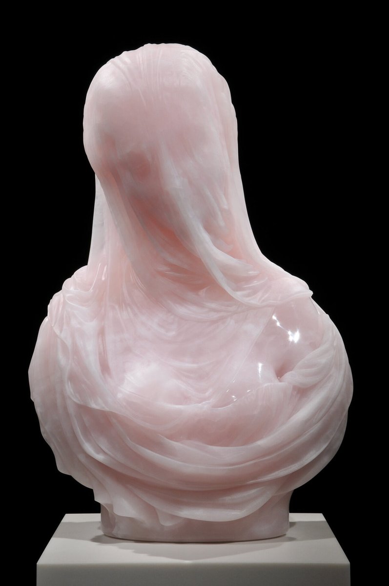archaeologyart's tweet photo. "Purity" by Barry X Ball, carved from translucent pink Iranian onyx. Sculpture presented with a stainless steel core, atop a pedestal crafted from Macedonian marble, stainless steel, and wood. https://t.co/WrrURscDdA