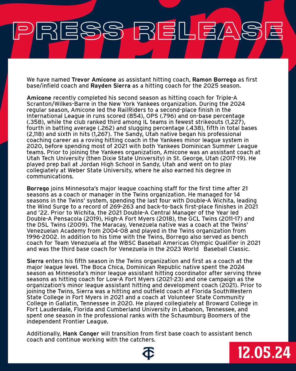 We have announced the following additions to our coaching staff for 2025: