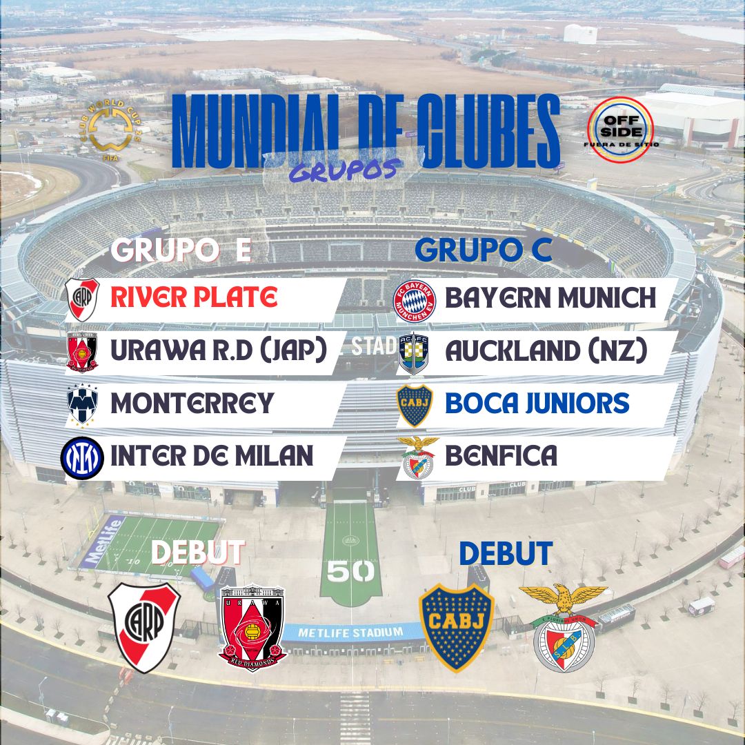 offsidemza's tweet photo. ¡ASI SON LOS GRUPOS DE #Boca Y #River!  

🇦🇷#River: 
🇲🇽#Monterrey, 
🇮🇹#Inter de #Milan 
🇯🇵#Urawa Red Diamonds

🇦🇷#Boca: 
🇩🇪#bayernmunich, 
🇵🇹#Benfica. 
🇳🇿#Auckland https://t.co/YYx1utGEXk
