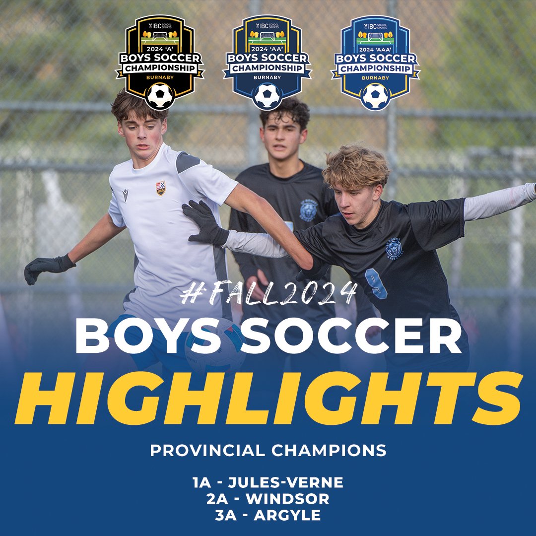 BCSchoolSports's tweet image. The 3 BCSS Boys Soccer Championships delivered plenty of excitement and thrilling action last month! #BCSSProvincials #FALL2024