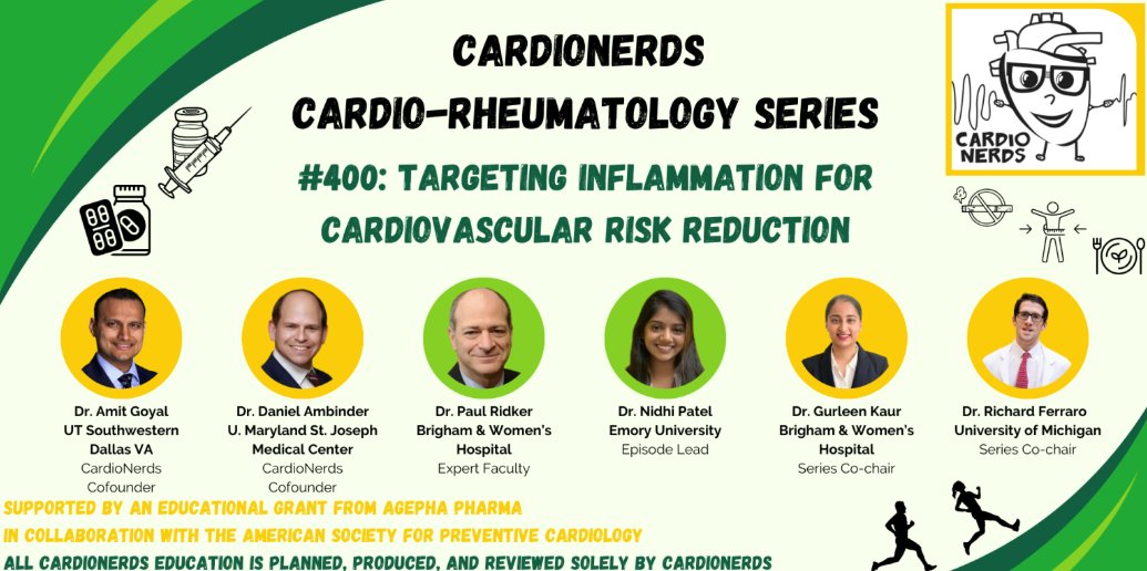 Episode 400 of the ❤️ Cardio-Rheumatology ❤️ podcast series with <a href="/CardioNerds/">CardioNerds</a> is here! 🎉
Tune in to “Targeting Inflammation for Cardiovascular Risk Reduction” featuring Dr. Paul Ridker. 🎧✨ Supported by <a href="/AGEPHAPharmaUS/">AGEPHA Pharma US</a> 🙌
ow.ly/omrB50UlVNm