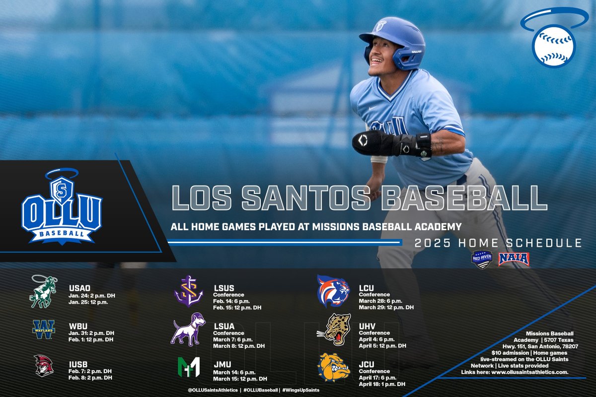 Saints Baseball Announces 2025 Schedule - Read more here: ow.ly/UjPE50UlX00Che… out our  home schedule, and we hope to see you cheering our #OLLUBaseball on this upcoming season!