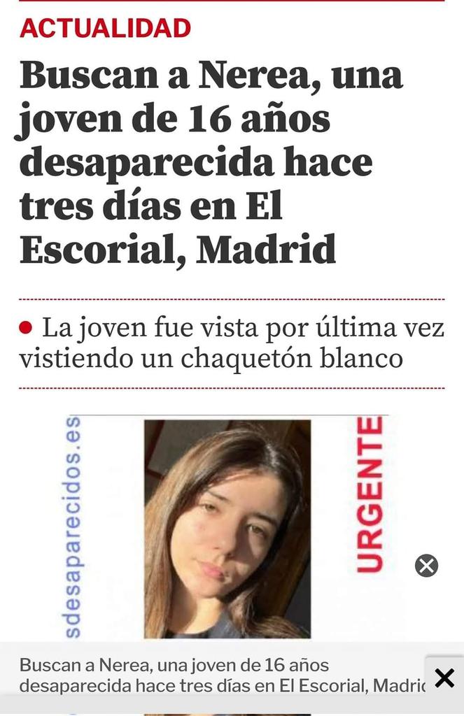 7Escorial's tweet photo. Urgente menor desaparecida en mi pueblo cualquier indicio 918903292 o 112 pasarlo gracias https://t.co/c4rHKkRNT0