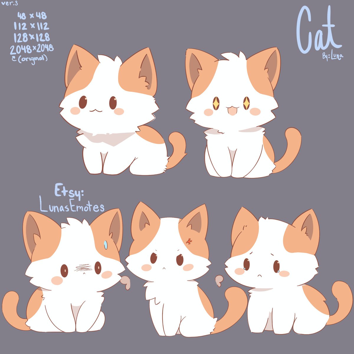 ItsLunaArt's tweet image. New cat emotes! &amp;lt;3 4 colors so no matter what kind of cat u love youre included! Go check them out etsy.com/shop/LunasEmot…
