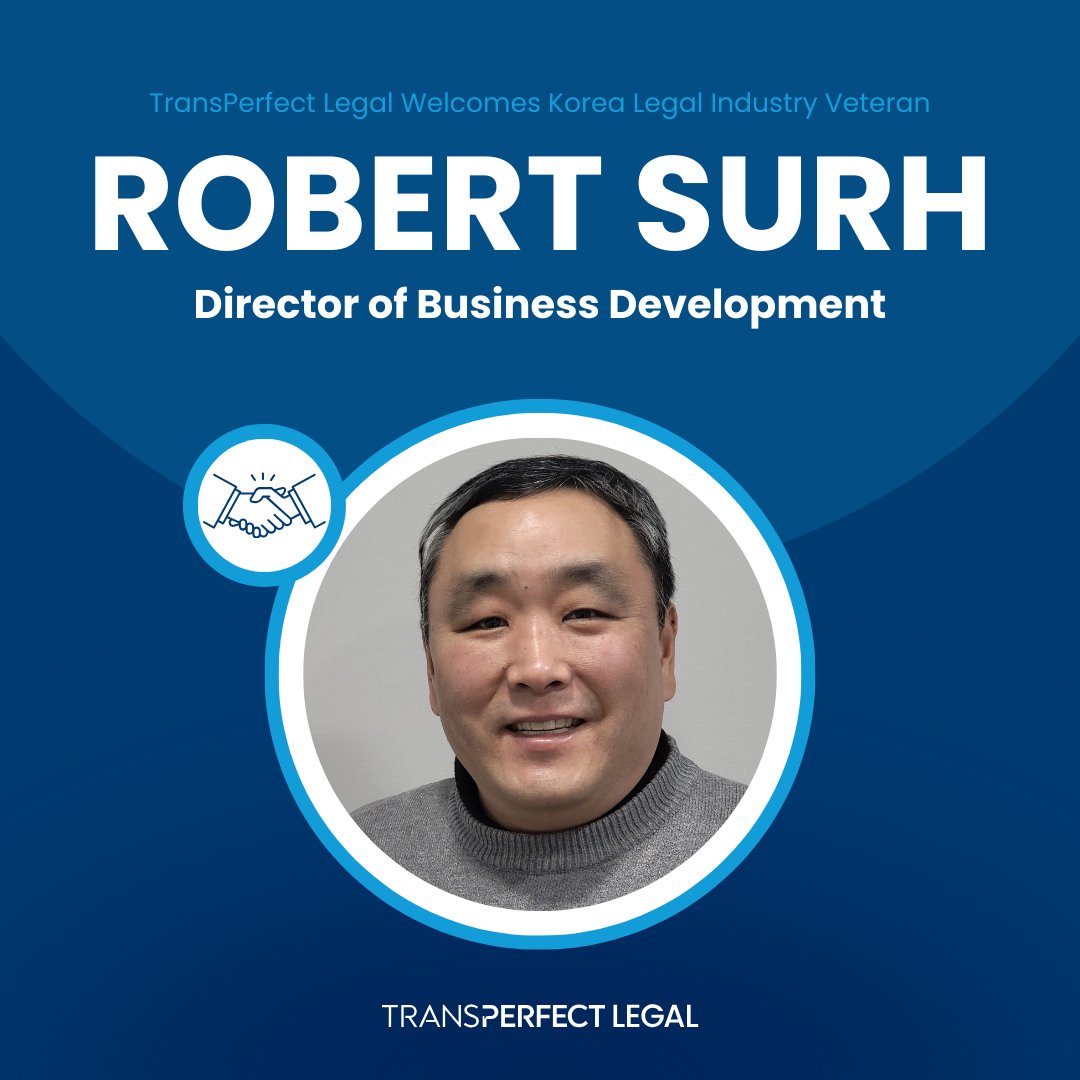 Help us give a warm welcome to Robert Surh, TransPerfect Legal’s newest Director in the APAC region! Robert is based in our Seoul office and brings a wealth of experience to South Korea and beyond. Learn more about his background here: transperfectlegal.com/news/korea-leg…