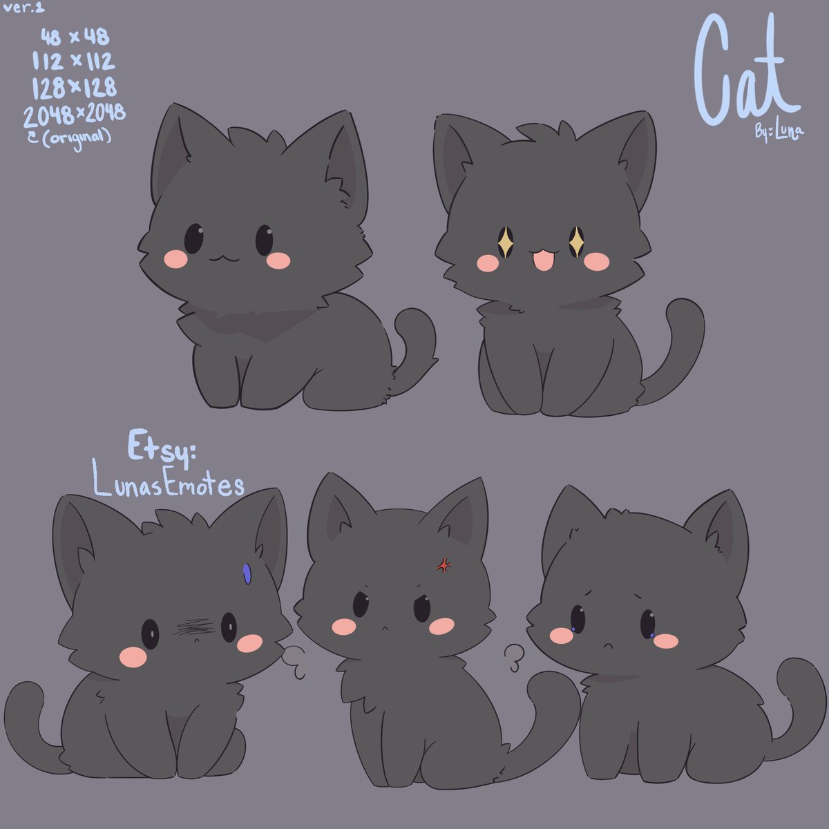 ItsLunaArt's tweet image. New cat emotes! &amp;lt;3 4 colors so no matter what kind of cat u love youre included! Go check them out etsy.com/shop/LunasEmot…