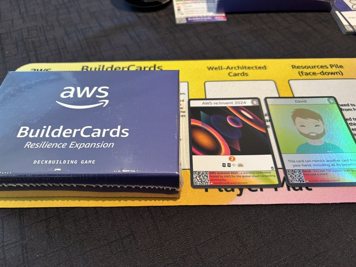 Nobta11's tweet photo. #AWSreInvent  BuilderCards プレイエリアでゲームをしたら、「David」 レアカードとResilience Expansion 版をもらえました https://t.co/8bcuY8pe9n