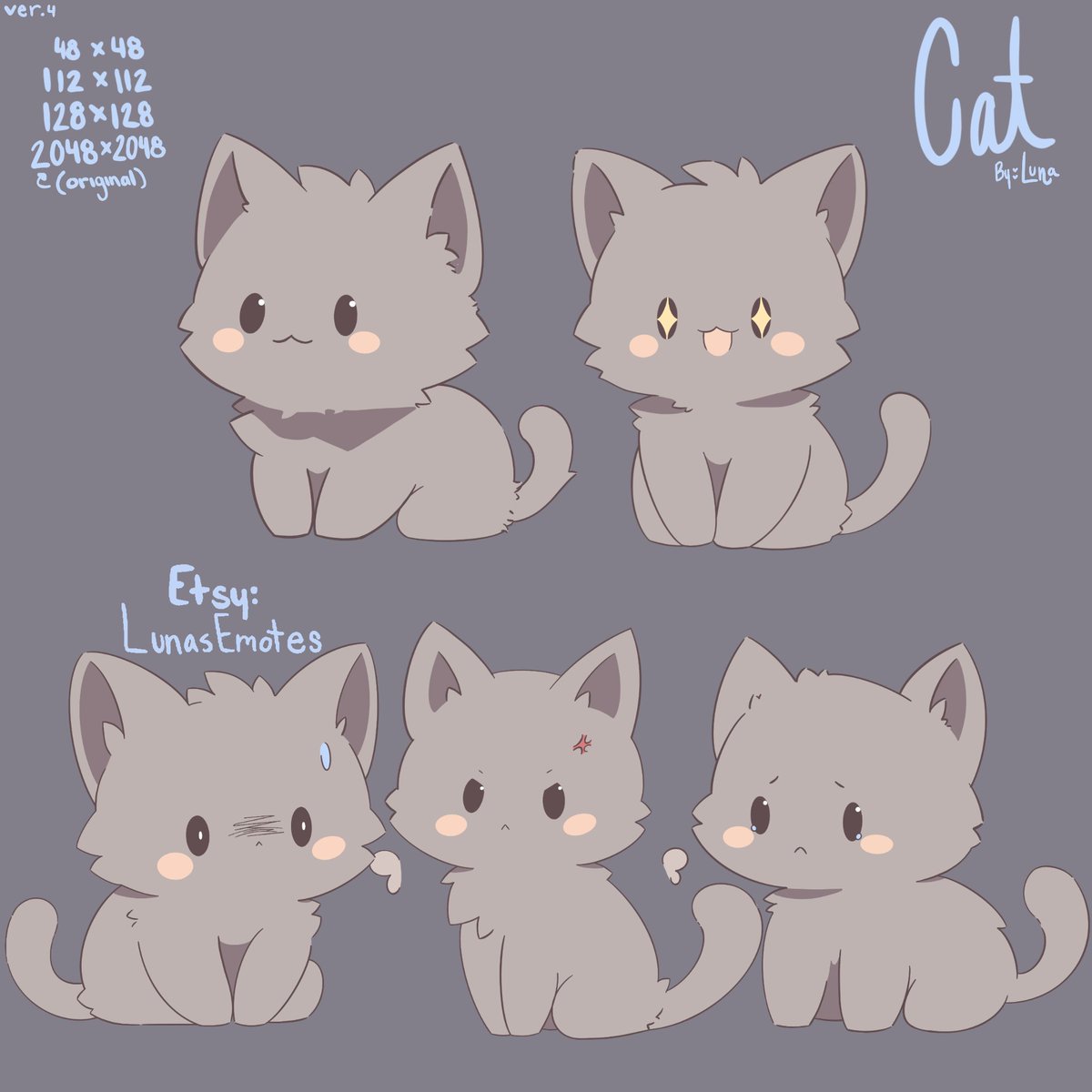 ItsLunaArt's tweet image. New cat emotes! &amp;lt;3 4 colors so no matter what kind of cat u love youre included! Go check them out etsy.com/shop/LunasEmot…