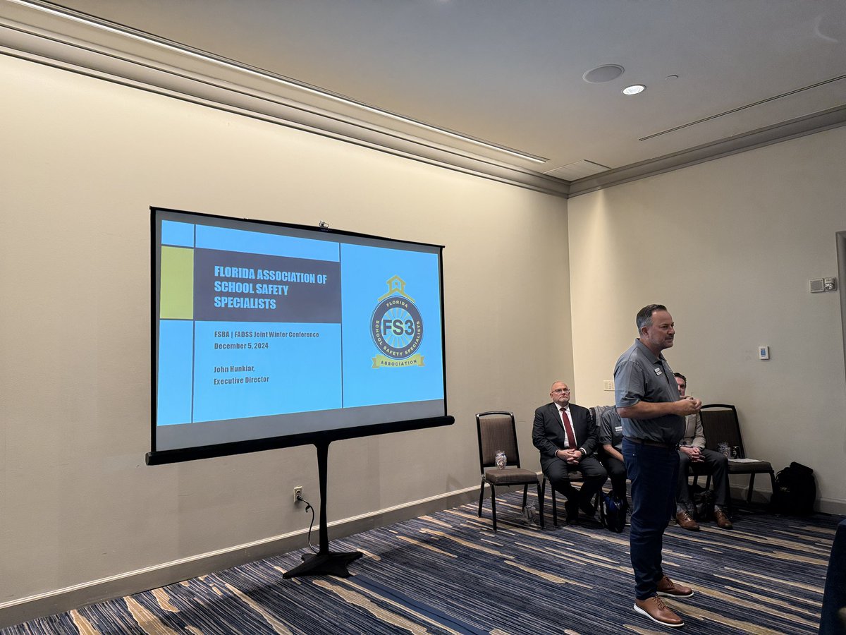 Our Executive Director speaking to Florida School Board members at the FSBA/FADSS joint meeting giving them an update on FS3 and school safety in Florida. 

#FS3 #FloridaSafeSchools <a href="/PublicSchoolSup/">FADSS</a> <a href="/FLSchoolBoards/">FLSchoolBoardsAssoc</a>