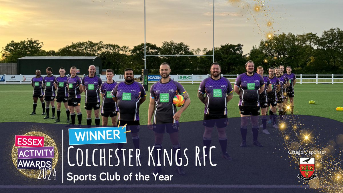 ActiveEssex's tweet photo. East Anglia’s first gay and inclusive rugby team Colchester Kings Rugby club have scooped up the #EAA24 Sports Club of the Year Award!
Playing with pride, the team aim to reduce barriers to team sports!
Highly Commended: @TorquespeedYFC & Yong Gi Do!
Thanks to @ColchesterRFC for sponsoring!