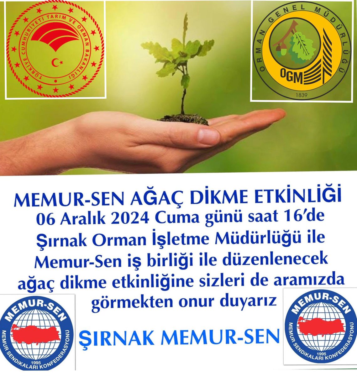 DAVET

Ağaç Dikme Etkinliği

🗓️ 6 Aralık 2024 Cuma
⏰ 16.00
📍#Şırnak Orman İşletme Müdürlüğü Arkası

Geleceğe Nefes İnsanlığa Nefes