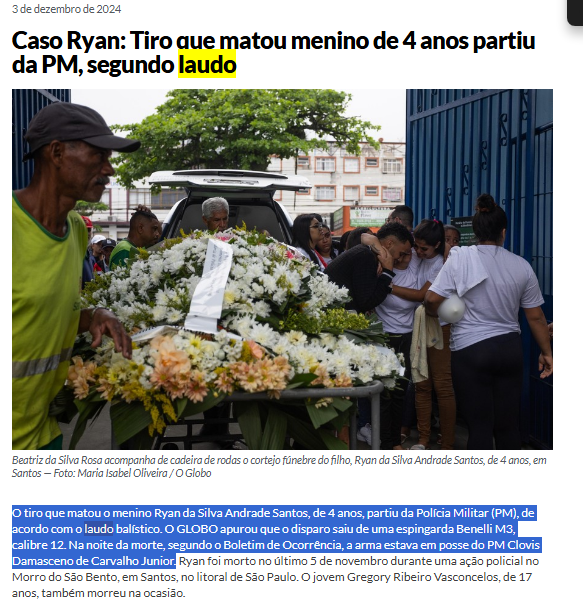bxdwollf's tweet photo. @Daniela06441029 @VelindaDe @nikolas_dm @DerriteSP @tarcisiogdf Para de defender bandido, Daniela.

"O tiro que matou o menino Ryan da Silva Andrade Santos, de 4 anos, partiu da Polícia Militar (PM), de acordo com o laudo balístico. O GLOBO apurou que o disparo saiu de uma espingarda Benelli M3, calibre 12." https://t.co/HekjEkd3ch