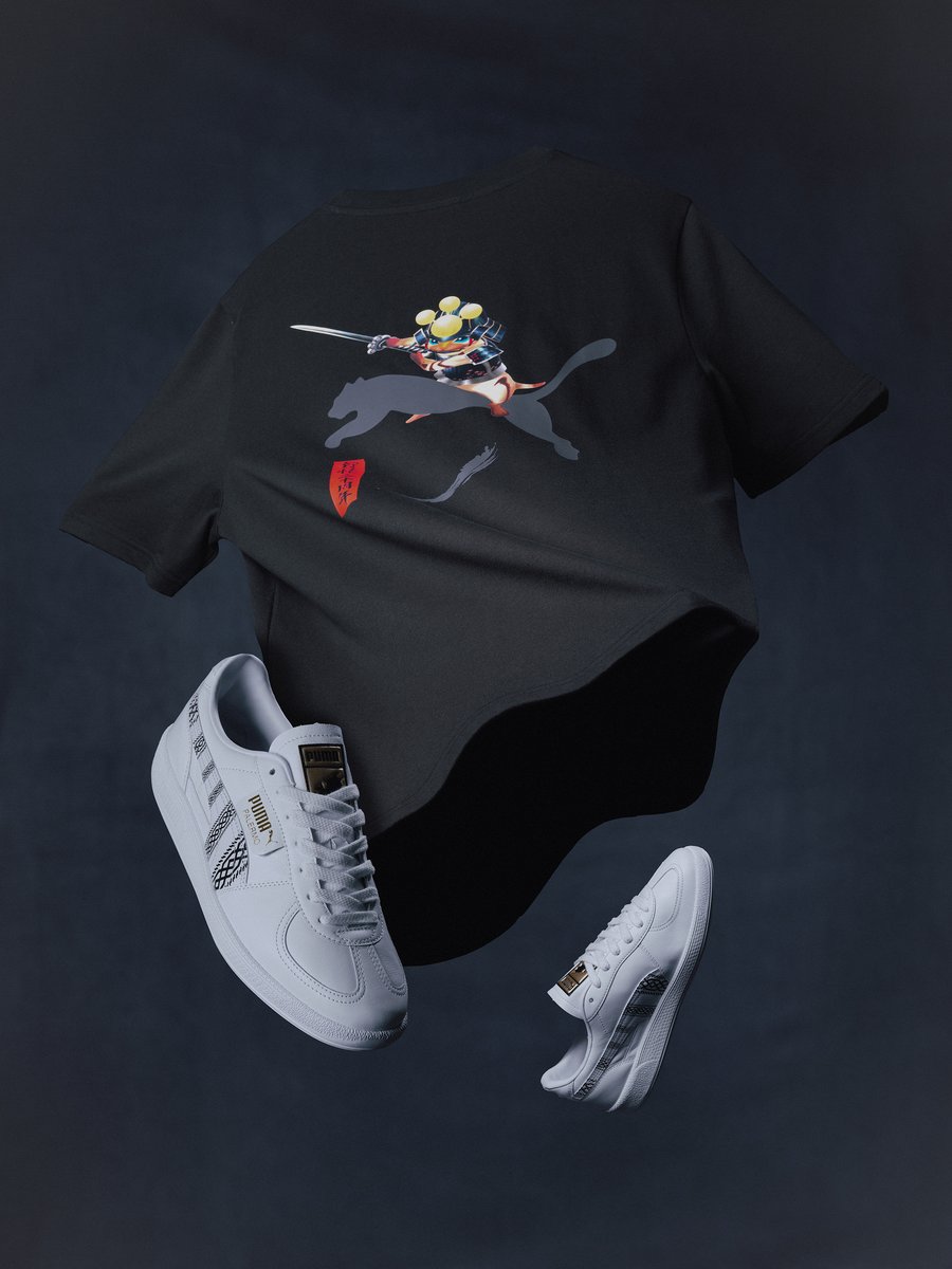MH20th's tweet photo. 【本日PUMAアプリ先行発売！】

 「#PUMA x #MONSTERHUNTER20周年」コラボレーション第2弾

武者姿の“アイルー”がデザインされたアイテムなどが登場!!

🔗https://t.co/Prq0d824rW
プーマ公式オンラインストアをCheck！

@PUMA_JPN
 #MH20th #モンハン https://t.co/MglVkj3VUm