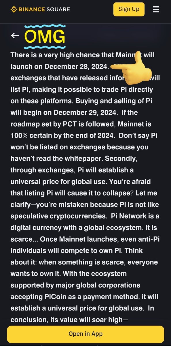Breaking News | An article from Binance states that the probability of Pi Network opening Mainet on December 28, 2024 is very high.
<a href="/PiCoreTeam/">Pi Network</a> 
<a href="/PiNewsMedia/">Pi News</a> 
<a href="/PiWhales/">PiWhales</a> 
<a href="/binance/">Binance</a>