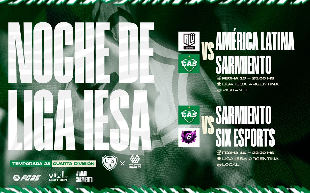 #FC25 | <a href="/IESAFIFAar/">IESA Argentina</a> 🎮

Noche de liga en donde vamos a tratar de conseguir el 6/6 para seguir lo más alto posible.

#DaleVerde 🇳🇬