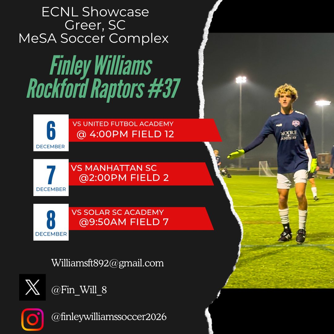 Ready for the <a href="/ECNLboys/">ECNL Boys</a> showcase this wknd in Greer, SC. My <a href="/RRaptorsfc/">RockfordRaptorsfc</a> team has been working hard and are ready to make it back to nationals. Can’t wait to face some great teams &amp; challenges! <a href="/ImCollegeSoccer/">College Soccer Truth ™</a> <a href="/AF_MSOC/">Air Force Men’s Soccer</a> <a href="/WASHUmSoccer/">WashU Men's Soccer</a> <a href="/RockUMensSoccer/">RU Mens Soccer</a> <a href="/SVSUsoccer/">SVSU Soccer</a> <a href="/marquettesoccer/">Marquette Soccer</a>
