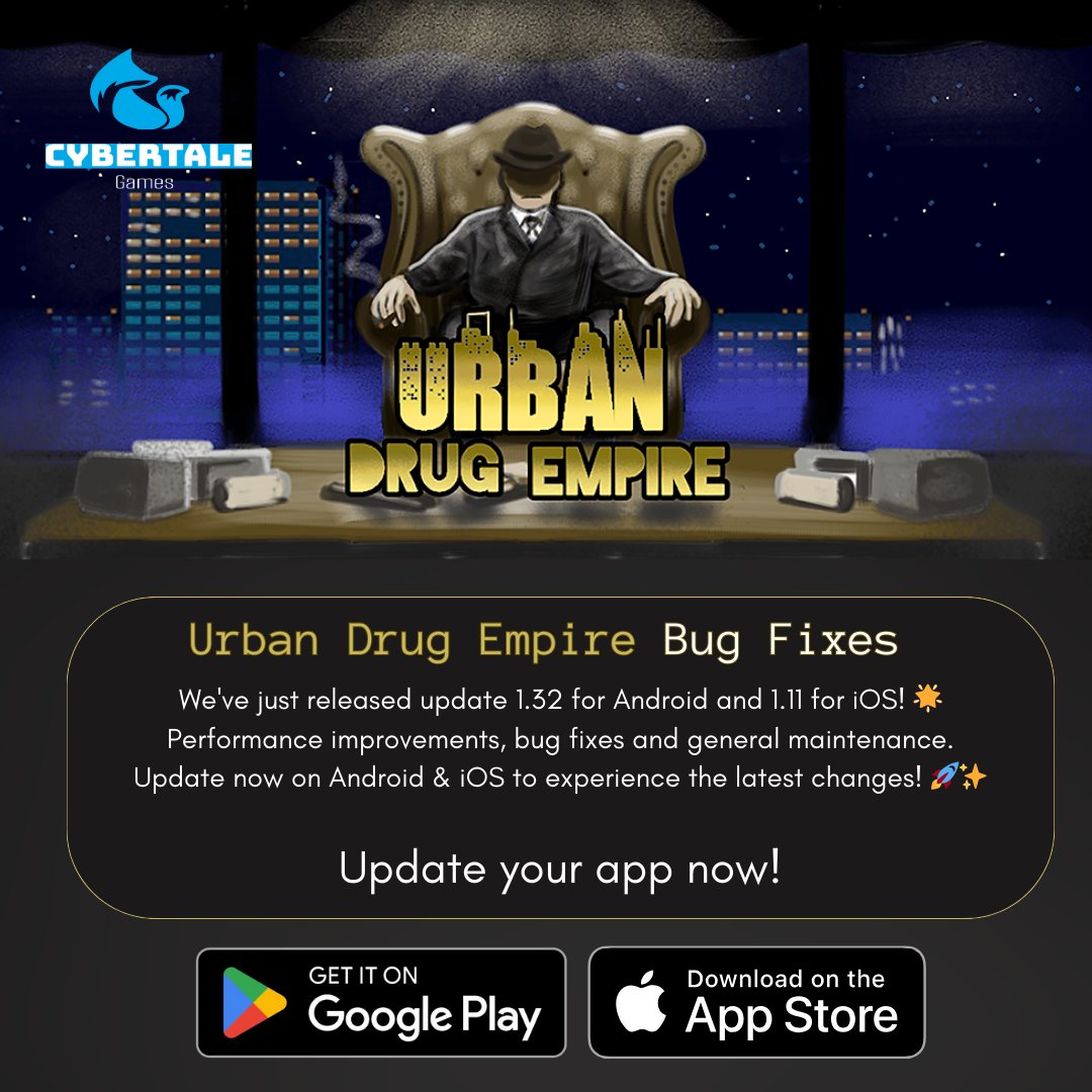 CybertaleGames's tweet image. Hey players! Update 1.32 for Android and 1.11 for iOS is live! 📲

🔹 Bug Fixes – We've addressed key issues to enhance your gameplay experience.

🔹 Performance Improvements – Enjoy smoother, faster gameplay.

Update your app now on Android &amp;amp; iOS and keep your empire running at…