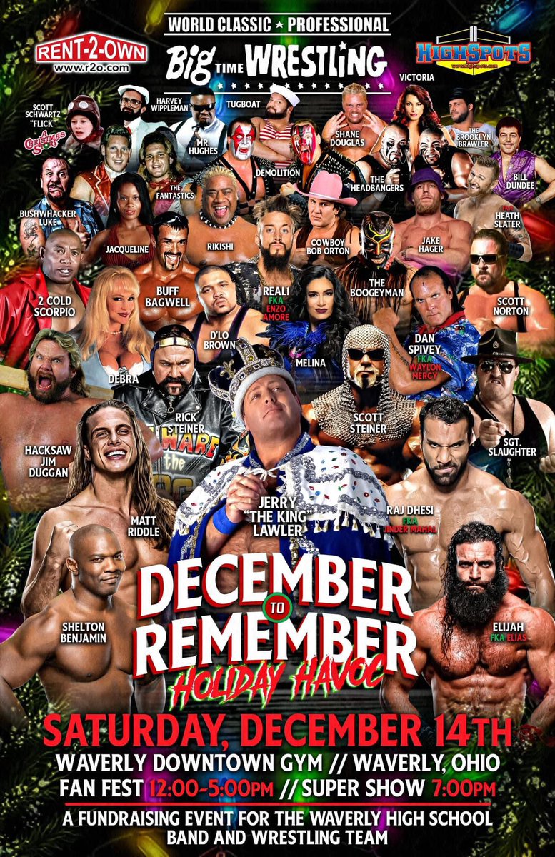 JUST 9 DAYS AWAY!

Perfect early Christmas gift for those wrestling fans on your list! 

Plenty of tickets will be available at the door!

Buy your tickets now at holidayhavoc2024.eventbrite.com