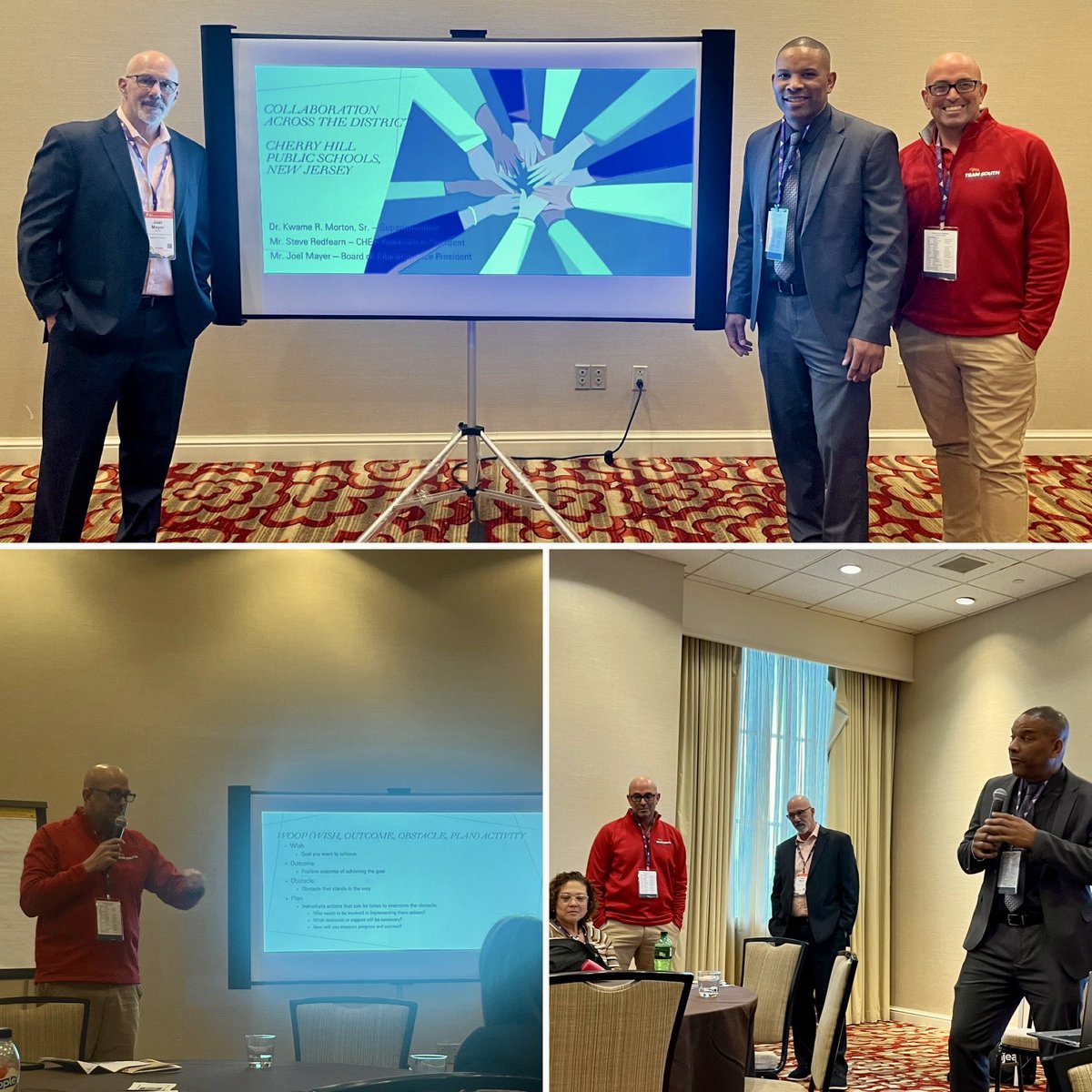 CH BOE VP Joel Mayer, CHPS Superintendent Dr. Kwame Morton &amp; CHEA President Steve Redfearn presenting the district’s commitment to labor management collaboration at the NCUEA 2024 Conference.