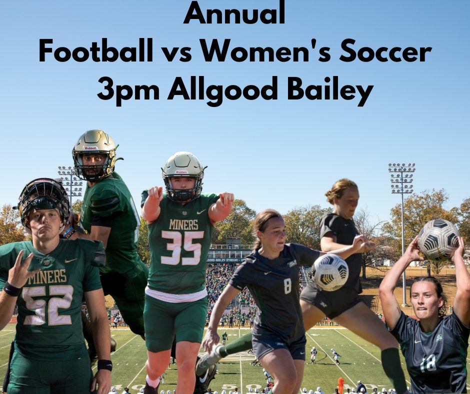 <a href="/Miners_FB/">S&T Football</a> looking for a three-peat against <a href="/MINERS_WSOC/">S&T Women's Soccer</a> tomorrow 3pm at Allgood-Bailey Stadium!!!
