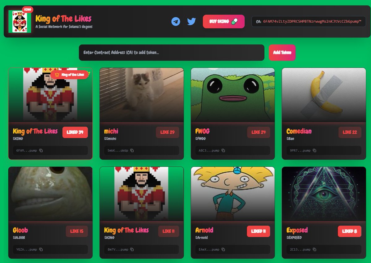 VOTE FOR YOUR FAVORITE COIN - $KING OF THE LIKES 👑💸

kingofthelikes.fun

Ca: 6FAM74vZLtyZDPRCSHPBTNzrwwgMs2nKJtVcCZbGpump