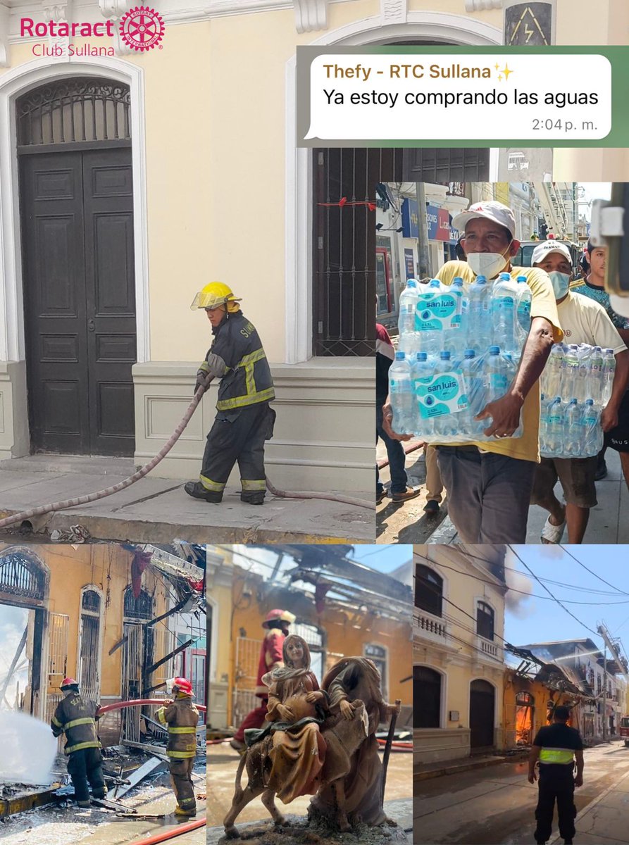sthefanyescobe2's tweet photo. Rotaract Club Sullana nos hicimos presentes para apoyar a nuestros valientes héroes del cuerpo de bomberos, quienes enfrentaron con coraje y entrega los hechos lamentables ocurridos en el centro de Sullana. Estamos siempre dispuestos a sumar esfuerzos en beneficio de los demás⚙️ https://t.co/pZ7nUXQYNC