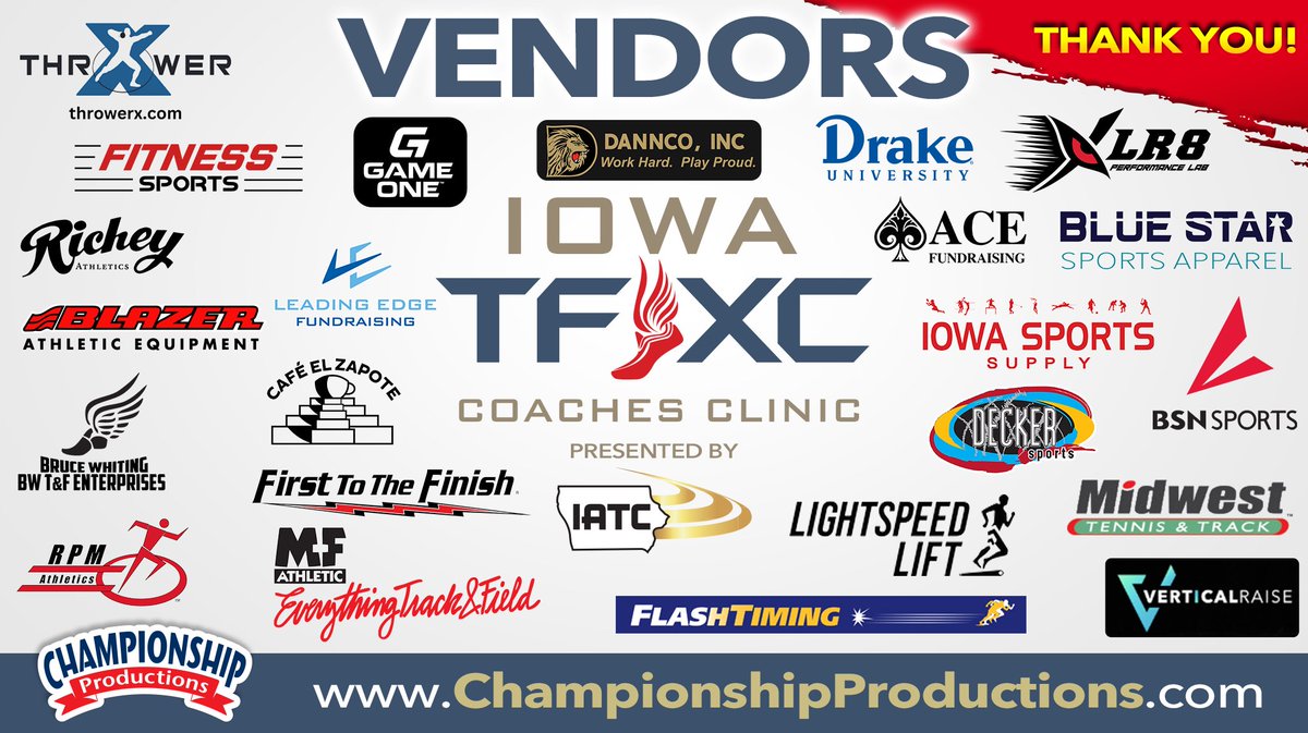 IowaTrackClinic's tweet photo. We ❤️our VENDORS - AMAZING LINE-UP!!🔥
Pay them a visit to them at the clinic tomorrow & Saturday!! 🔥@XLR8PerfLab @LightSpeedRehab @DrakeUniversity @RicheyAthletics @iasportssupply @DanncoI @GameOne_USA @VerticalRaiseIA @Blazerathequip @BSNSPORTS_IOWA @LE_CentralIowa @FTTFcom @DeckerSport @fitnessportsltd @EverythingTF @ChampProduction
(+ a few more not on X!)  
Still not registered? Walk-ups accepted and you can still sign up online until this evening!
⚡️Register here: 
https://t.co/5quekUWsQK