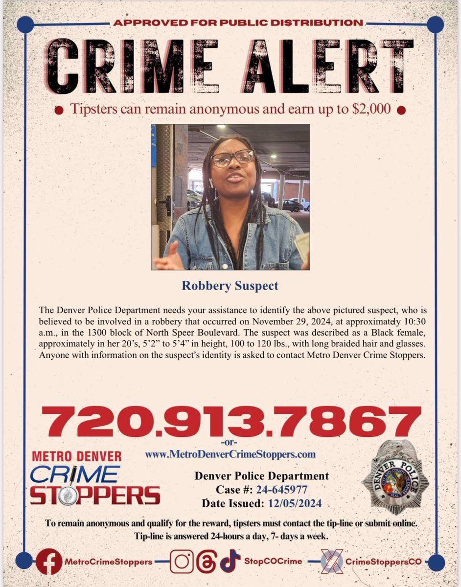 DenverPolice's tweet photo. #Denver, do you recognize either of these robbery suspects? If so, call @CrimeStoppersCO at 720-913-7867 — you can remain anonymous and earn a cash reward! https://t.co/E3xACir67G