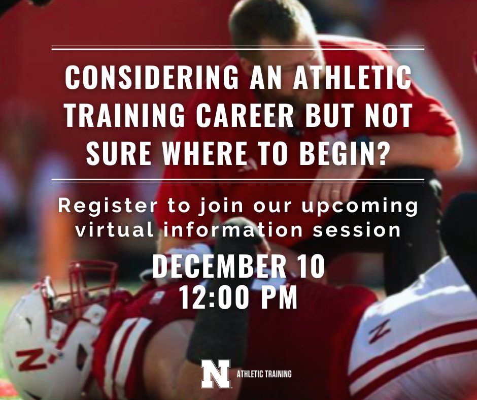 UNL Athletic Training Program (@unl_msatp) on Twitter photo Join UNL Athletic Training Program faculty for an upcoming virtual information session which will cover topics from athletic training career options and program curriculum to the application process and more! Register online today at: go.unl.edu/2d0g Join UNL Athletic Training Program faculty for an upcoming virtual information session which will cover topics from athletic training career options and program curriculum to the application process and more! Register online today at: go.unl.edu/2d0g