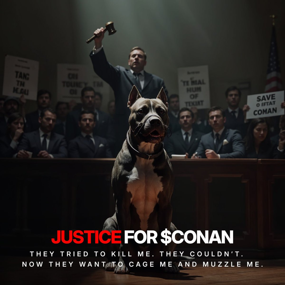 mranorld93's tweet photo. Big update on $CONAN - the dog who stole our hearts and became a symbol of resilience and justice for many in the crypto meme community:

After a long and emotional battle, Conan was spared from execution. The community rallied, the $CONAN token surged, and the voices were heard. But the fight isn't over yet, my friends. 

Conan's Still Caged

Despite the victory, Conan remains confined, his freedom not fully restored. He's caged and muffled, unable to enjoy the life we fought so hard to save. This isn't the freedom we envisioned for him. It's not the justice we sought.

The Call for the Conan Law

It's time for The Conan Law. We need legislation that ensures animals like Conan, who've been through the legal system, are treated with dignity post-trial. We're talking about laws that:

Protect Animals' Rights Post-Judgment: Ensuring humane treatment and freedom for animals after legal proceedings.
Review and Rehabilitate: Proper assessment for rehabilitation rather than indefinite confinement.
Community Support: Legal frameworks for community involvement in an animal's care and rehabilitation.

Let's use this moment to push for change. Conan's story should be the catalyst for better treatment and understanding of our four-legged friends caught in legal dilemmas. 

The crypto space has shown our power with $CONAN, now let's channel that energy also into real-world impact. Sign petitions, contact local representatives, spread awareness. Let's make sure Conan's legacy isn't just about being saved from death, but about leaving a life of freedom and love afterward.

For Conan, for justice, for every pet in a similar situation. 

Let's make The Conan Law a reality. 🐾✊🏼

#FreeConan #ConanLaw #JusticeForConan