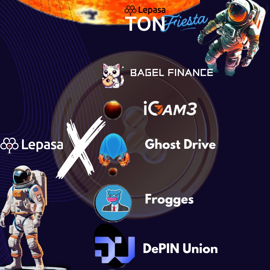 davey_002's tweet photo. We are pleased to unveil an exciting collaboration between @Lepasaorg @bagel_fi_ton @iGAM3_ai @GhostDrive_Web3 @Frogges_Team and @DePIN_Union.
Join us in shaping digital innovation. #Lepasa #DePINUnion #GhostDrive #Frogges #TONFiesta #Web3 #Innovation #Collaboration https://t.co/V9IBJ1gxKH