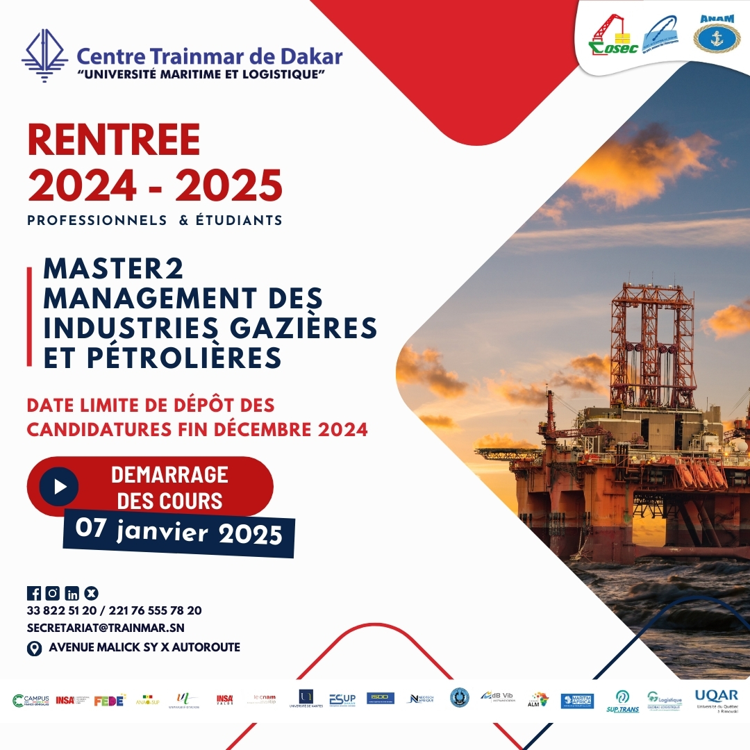 centretrainmar's tweet photo. ️ Devenez expert en énergie ! Le #CentreTrainmar de #Dakar vous forme aux métiers du #pétrole et du #gaz. Master 2 MIGP : un programme d'excellence pour les futurs leaders du secteur. #énergie #emploi #Afrique https://t.co/Yn0cv323zH