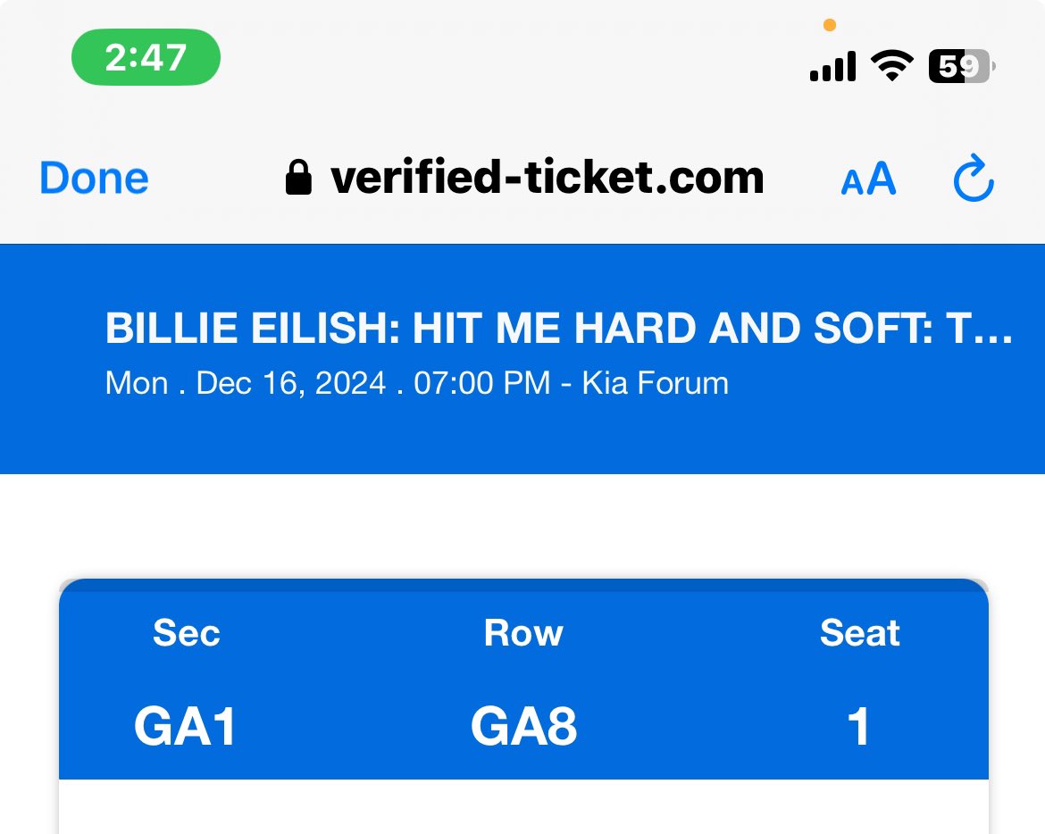 yesitiscat's tweet photo. SELLING ONE #billieeilishticket for #thekiaforum for December 16th! Moved out of state and cannot go anymore unfortunately so lmk if interested, going $600 OBO. Pls 😭 #BillieEilish #concertticket #kiaforum https://t.co/Xe4HZxV0PY