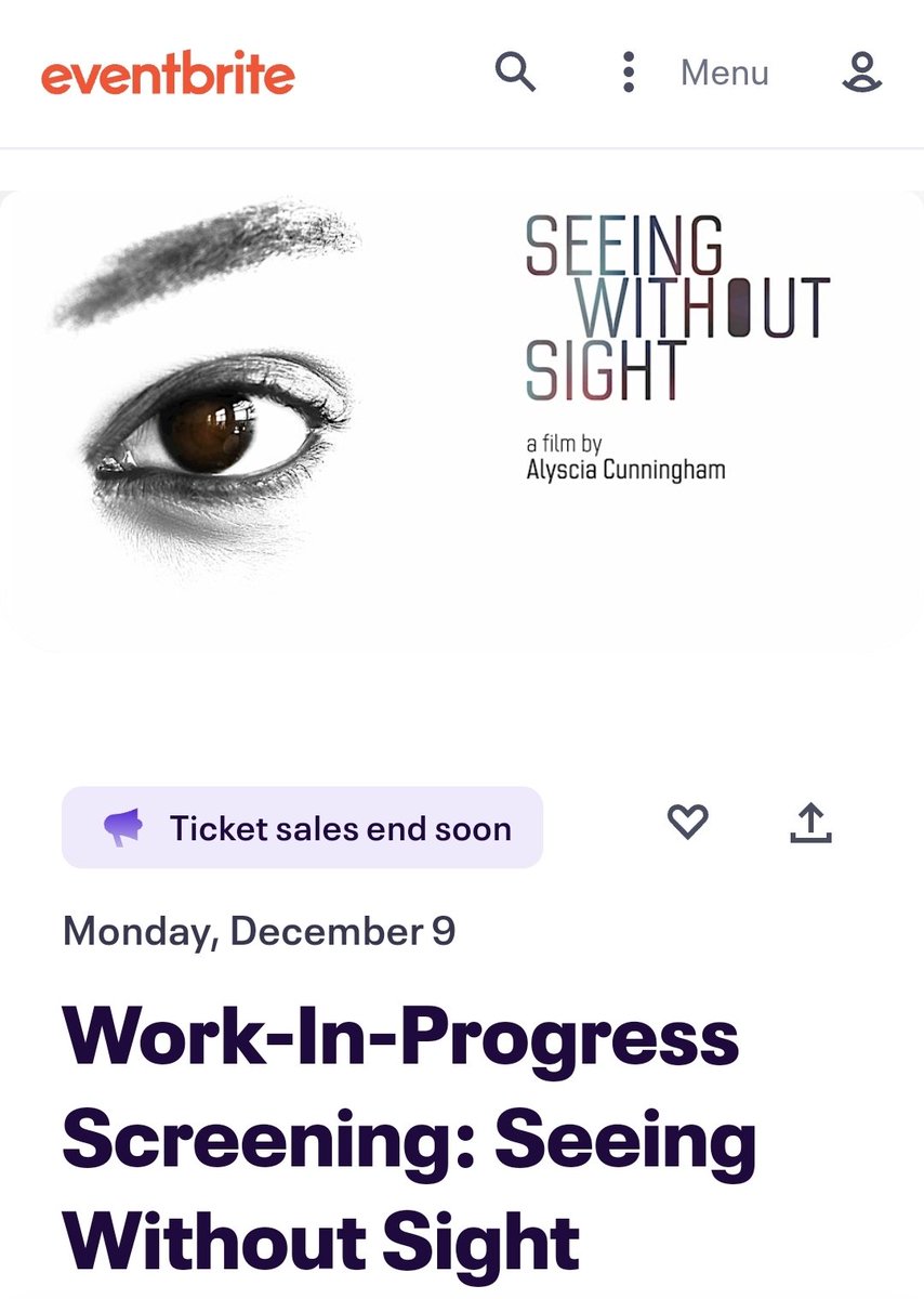 Alyscia_C's tweet photo. Enjoy documentary film? If you're in the DC area, join me Mon. December 9th, 7pm at @docsinprogress for a work-in-progress screening of my doc SEEING WITHOUT SIGHT. Feedback. Network. Learn. Grow.
RSVP now:
https://t.co/81DiKlHjh6
#documentary #Filmmaking #docsinprogress #network https://t.co/48giik6N8g