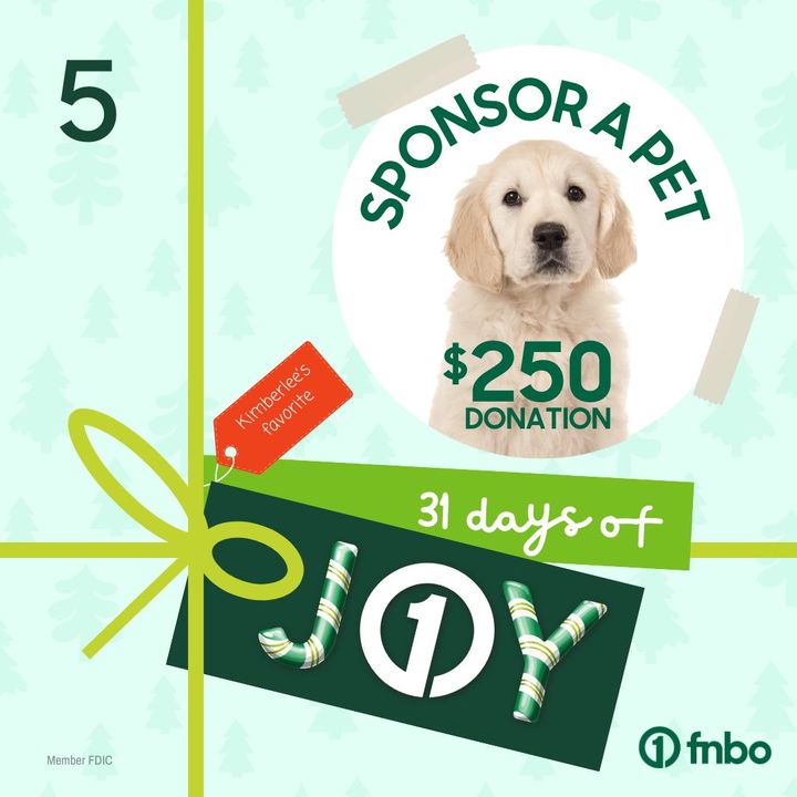fnbo's tweet photo. Day five of 31 Days of Joy is about giving back and spreading love to furry friends in need! 🐶🐾Today, we’re giving a $250 donation to the winner's favorite animal shelter or rescue. ❤️ Here’s how you can join the cause, like and follow FNBO on Facebook!
#31daysofjoy #adoption https://t.co/IbzjJG9ndL