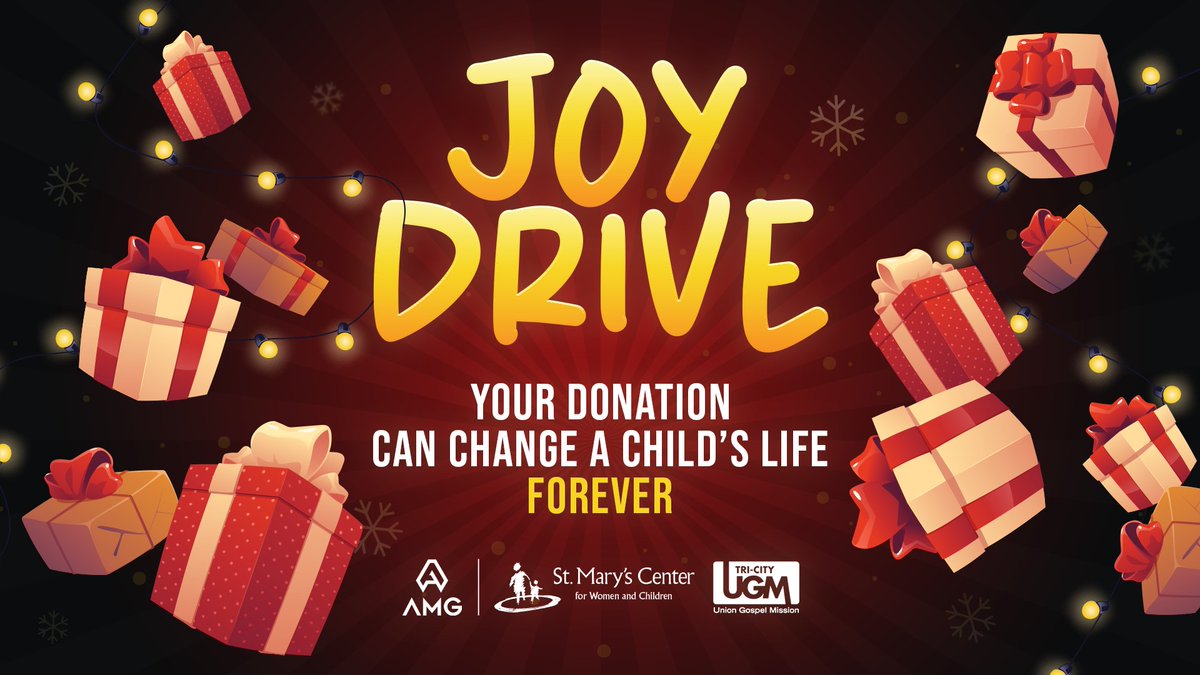 It’s time for the 3rd annual #AMGJoyDrive!

We’re again partnered with <a href="/St_MarysCenter/">St. Mary's Center</a> &amp; <a href="/TCUGM/">Tri-City Union Gospel Mission</a> to bring holiday cheer to those in need. Our goal is to provide gifts for over 100 kids! 🎁🎄

DONATE HERE: give.tiltify.com/26e14a87-dd8b-…

Thank you for your support!🙏